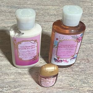 3-Bath and Body Works Strawberry Snowflakes Body Wash, Lotion, and Pocketbac